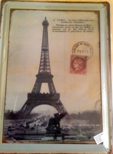 Eiffel tower themed antique metal plaque